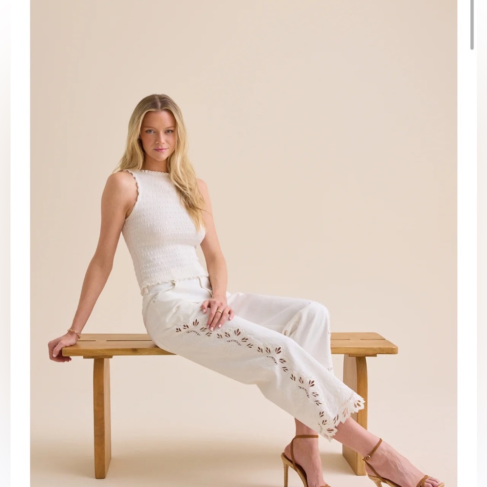 Altar’d State White Eyelet Wide-Leg cropped jeans